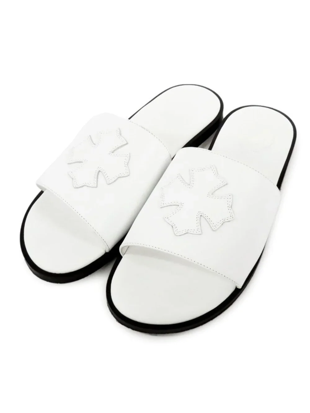 Chrome Hearts Plus Patch Sandals White Black Leather